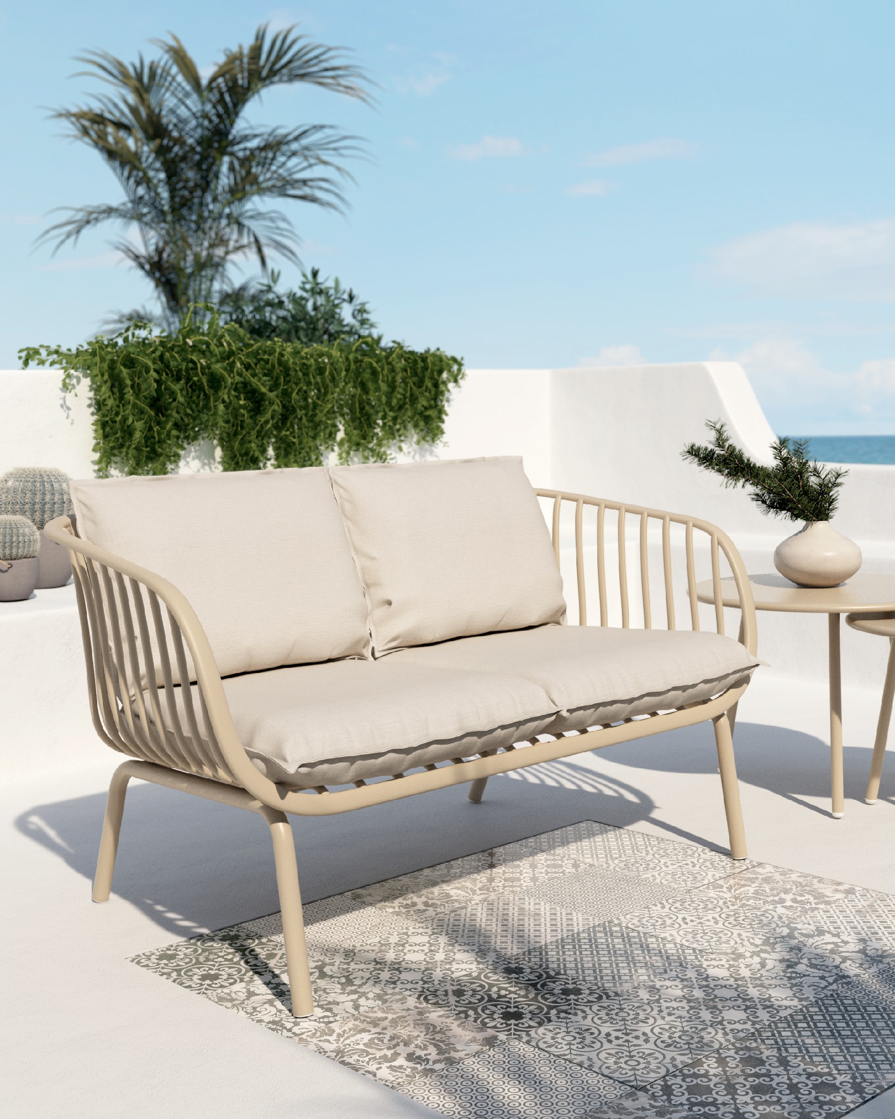 Aruba 2-seater armchair made of polypropylene and sand metal legs