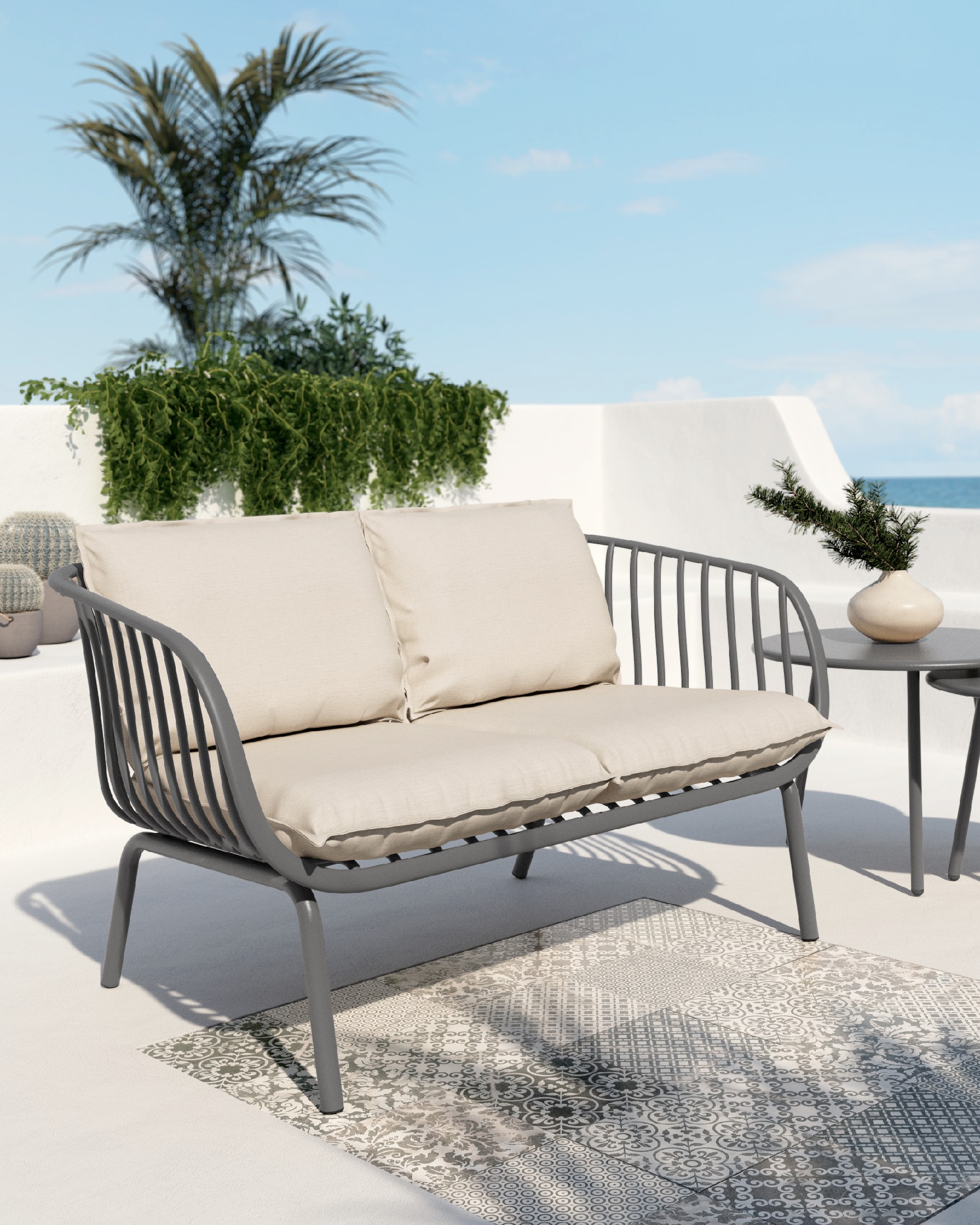 Aruba 2-seater armchair made of polypropylene and graphite metal legs