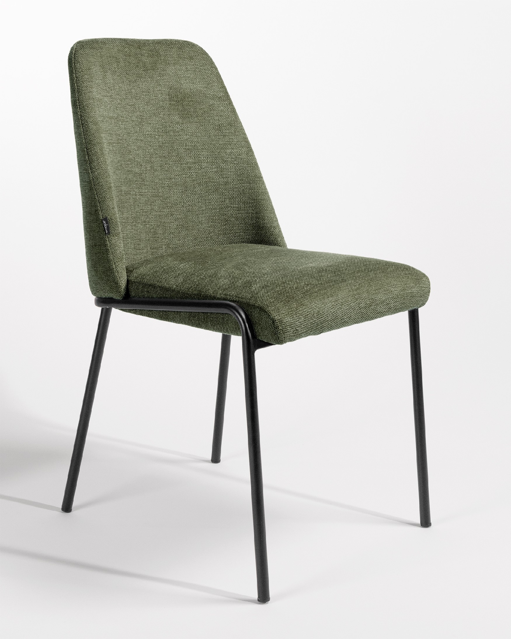Atlanta chair with green upholstery and black metal legs
