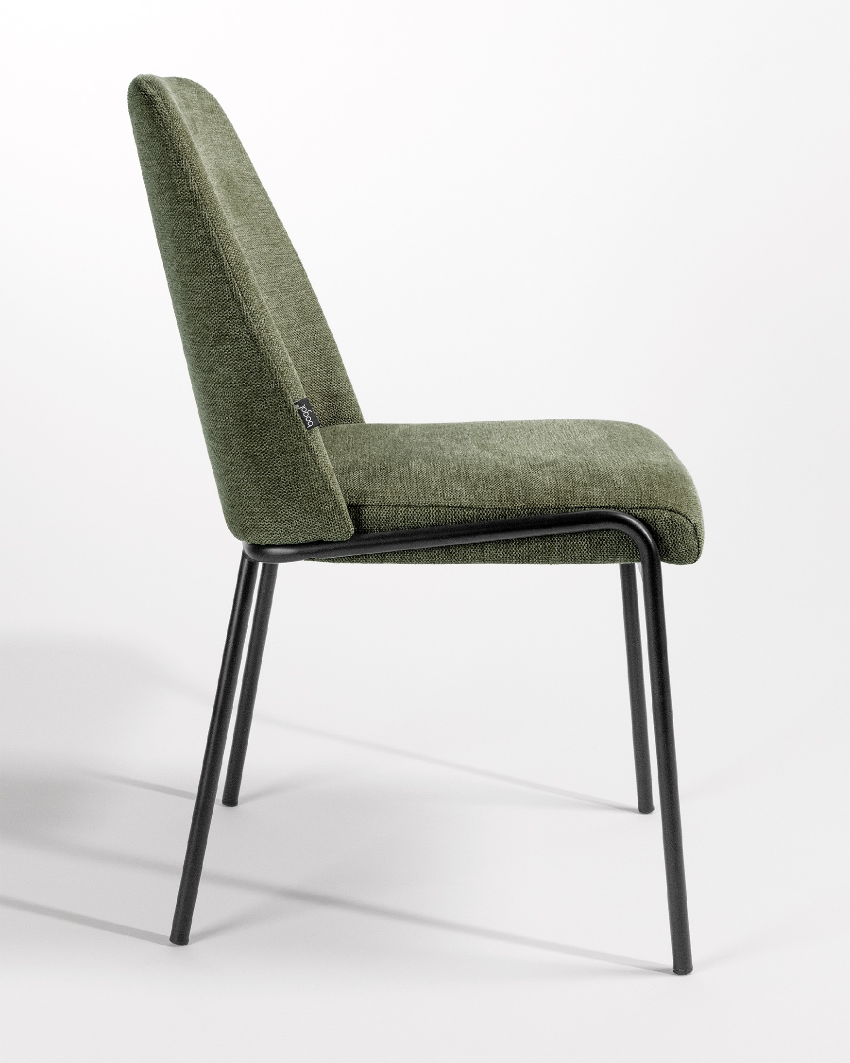 Atlanta chair with green upholstery and black metal legs