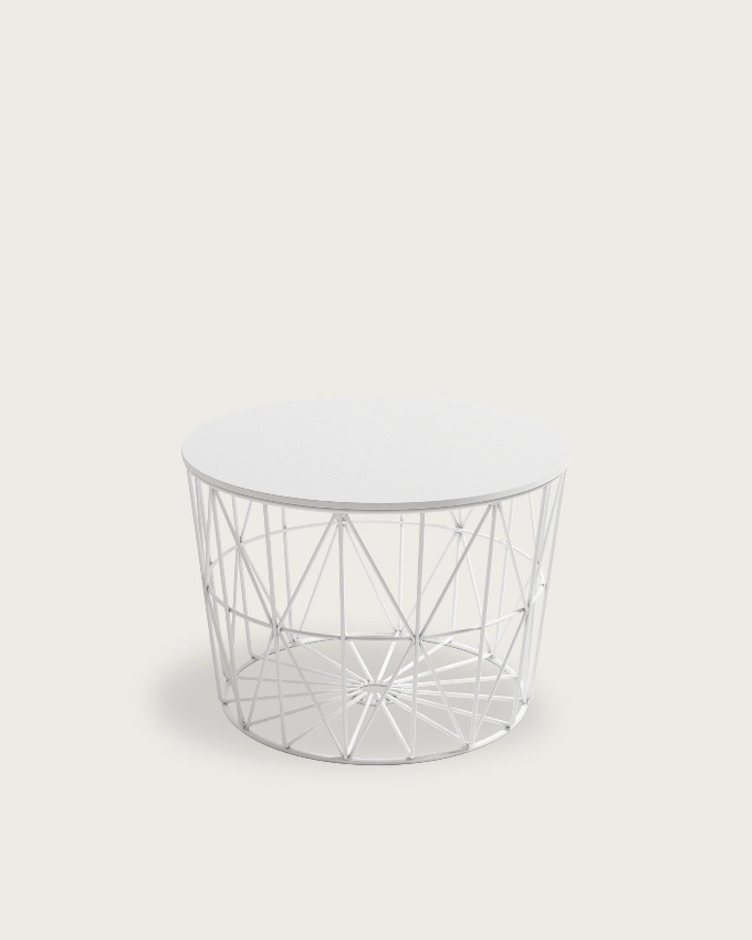 Table d'appoint Atlantique avec plateau blanc en bois et structure métallique blanche Ø 60 cm