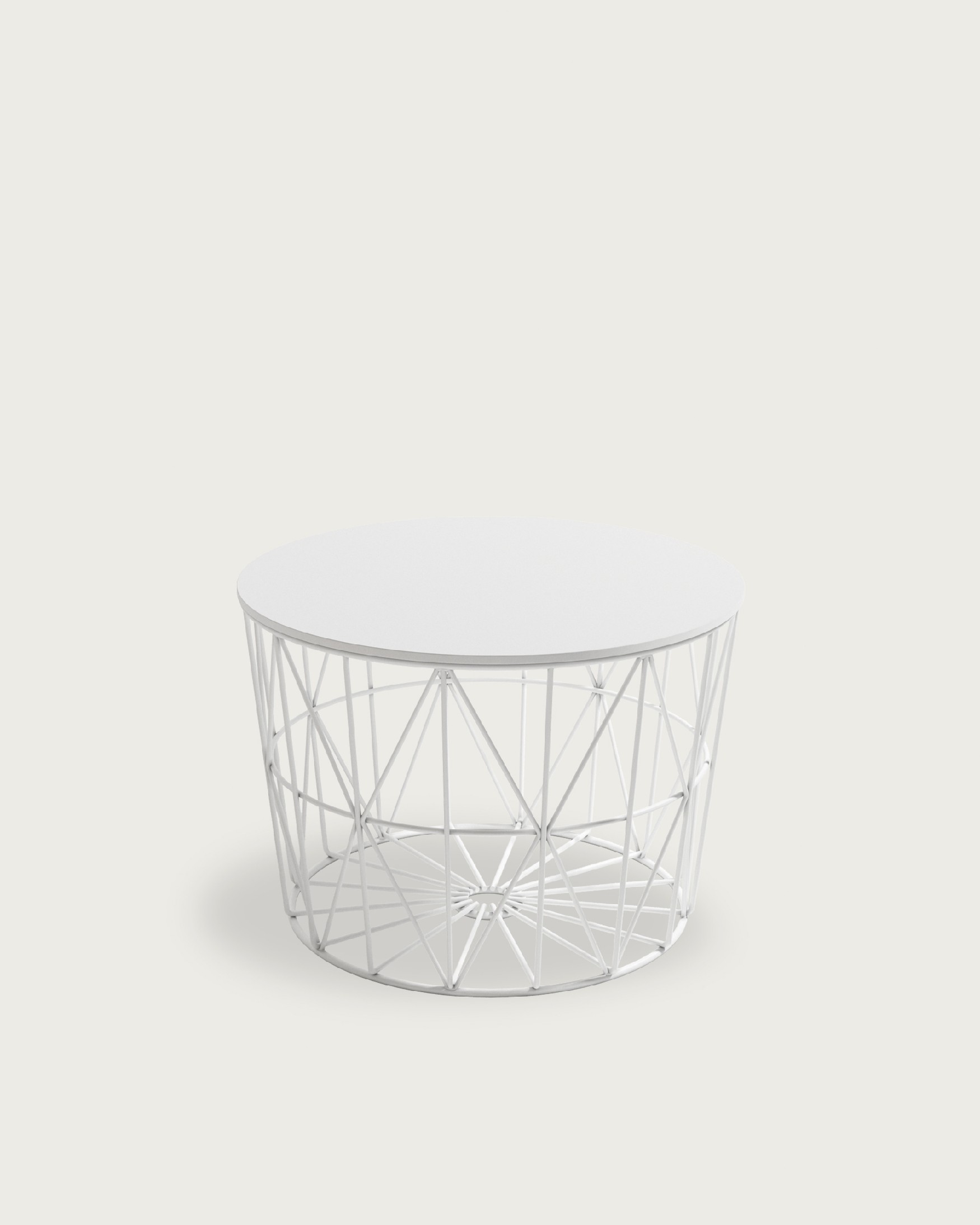 Atlántico side table with white wood top and white metal structure Ø 60 cm