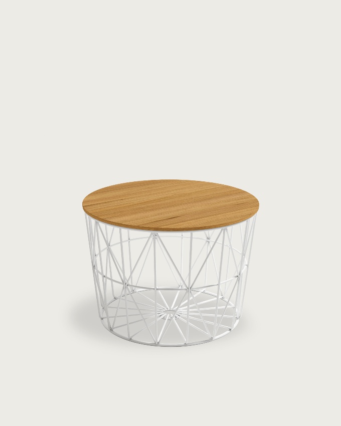 Table d'appoint Atlantique avec plateau en chêne naturel et structure métallique blanche Ø 60 cm