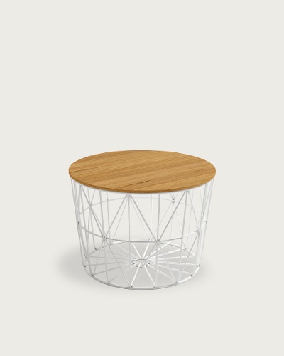 Natural oak tabletop – White metal frame