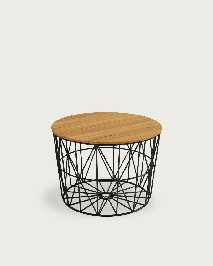 Table d'appoint Atlantique avec plateau en chêne naturel et structure métallique noire Ø 60 cm