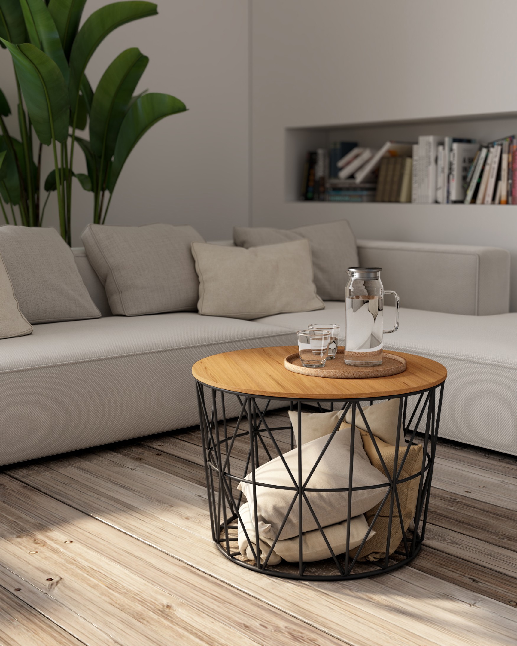Atlantic side table with natural oak top and black metal structure Ø 60 cm