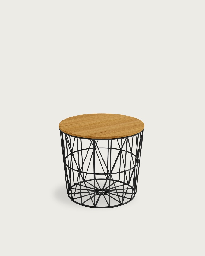 Atlantic side table with natural oak top and black metal structure Ø 48 cm