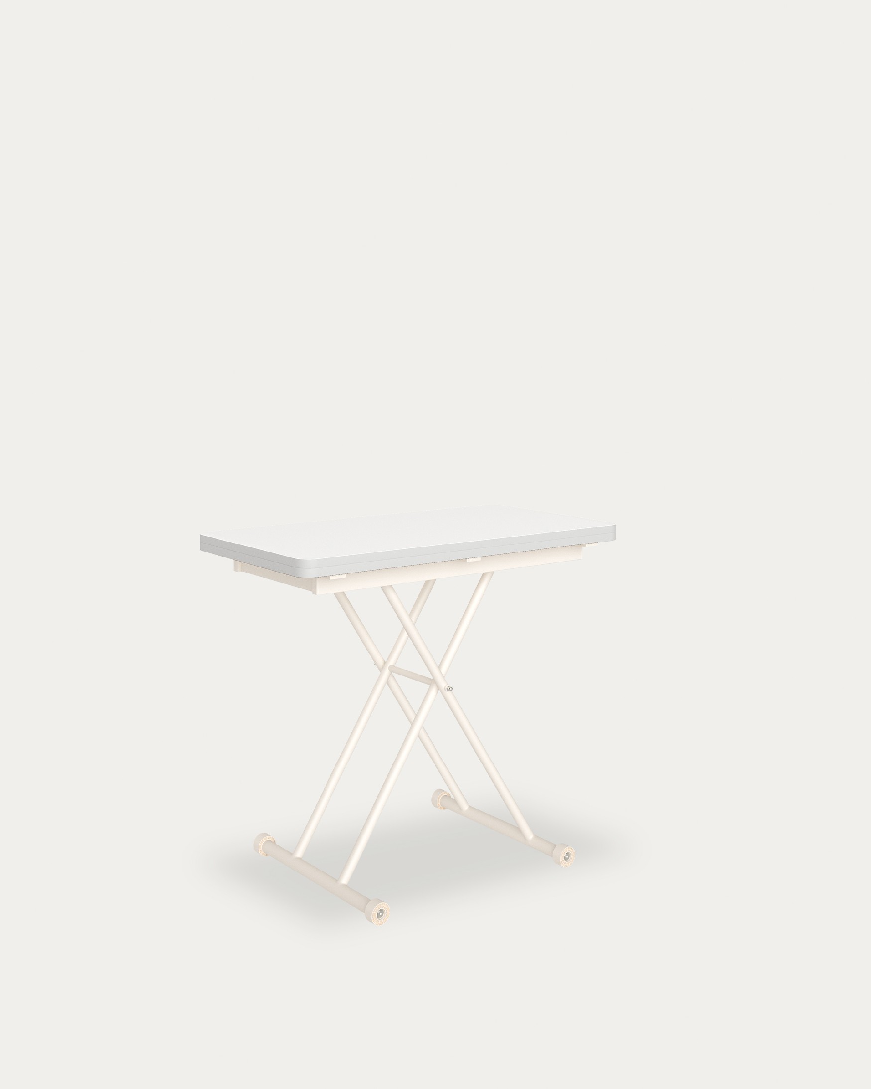 Mesa Atrio elevable convertible con acabado de melamina blanco y estructura metálica marfil 48/96 x 90 cm