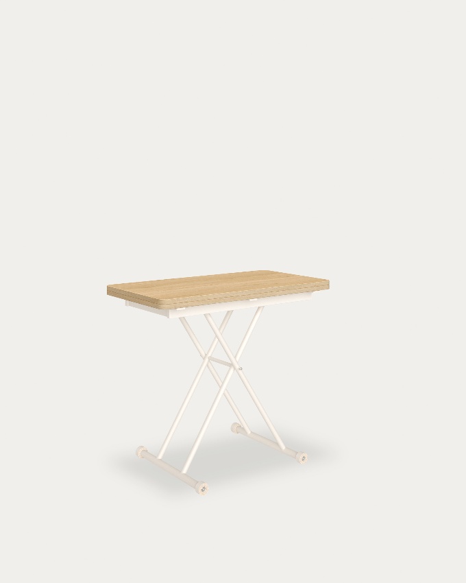 Liftable convertible table Atrio with colonial oak melamine finish and ivory metal structure 48/96 x 90 cm