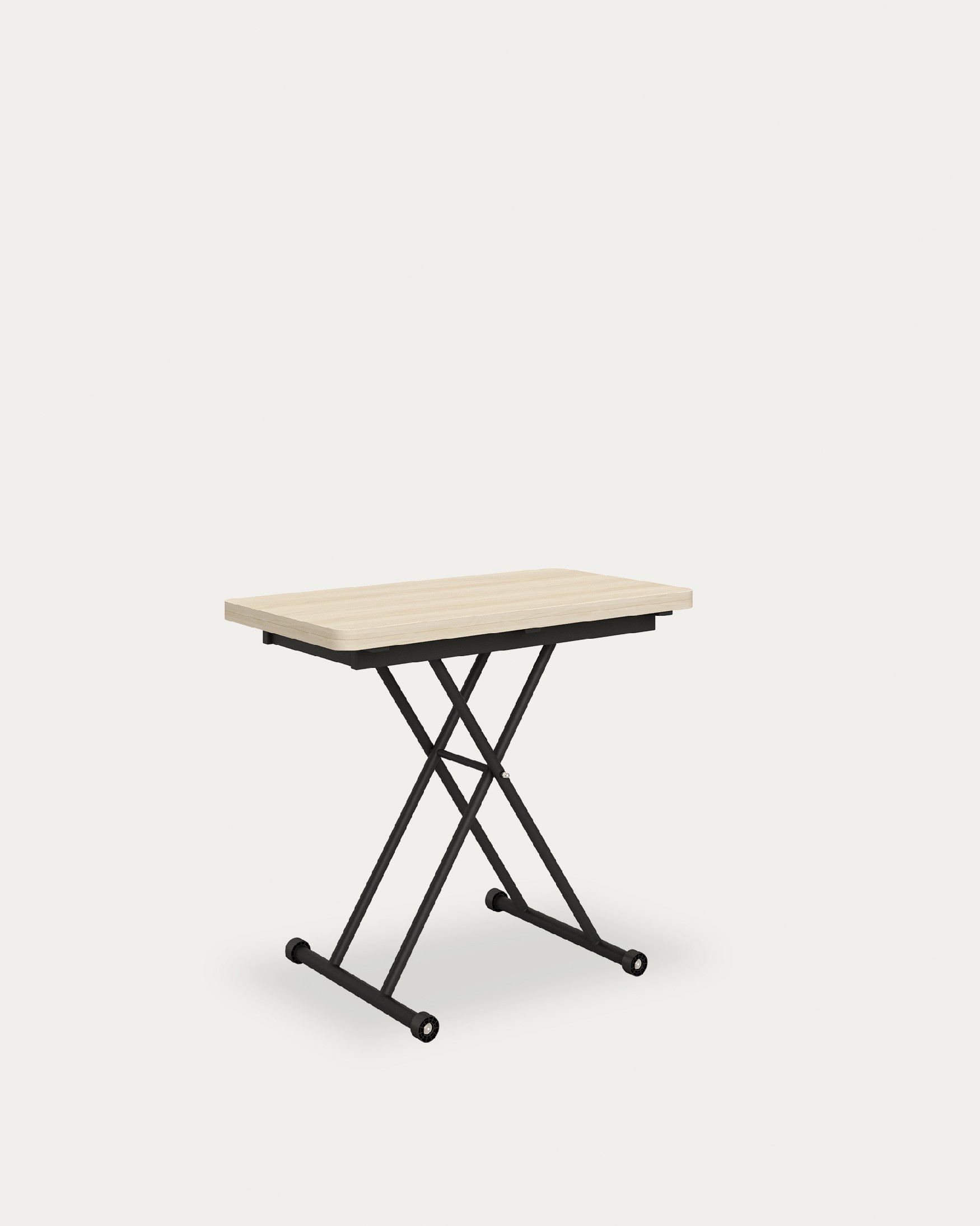 Table Atrio relevable convertible avec finition en mélamine orme et structure métallique noire 48/96 x 90 cm