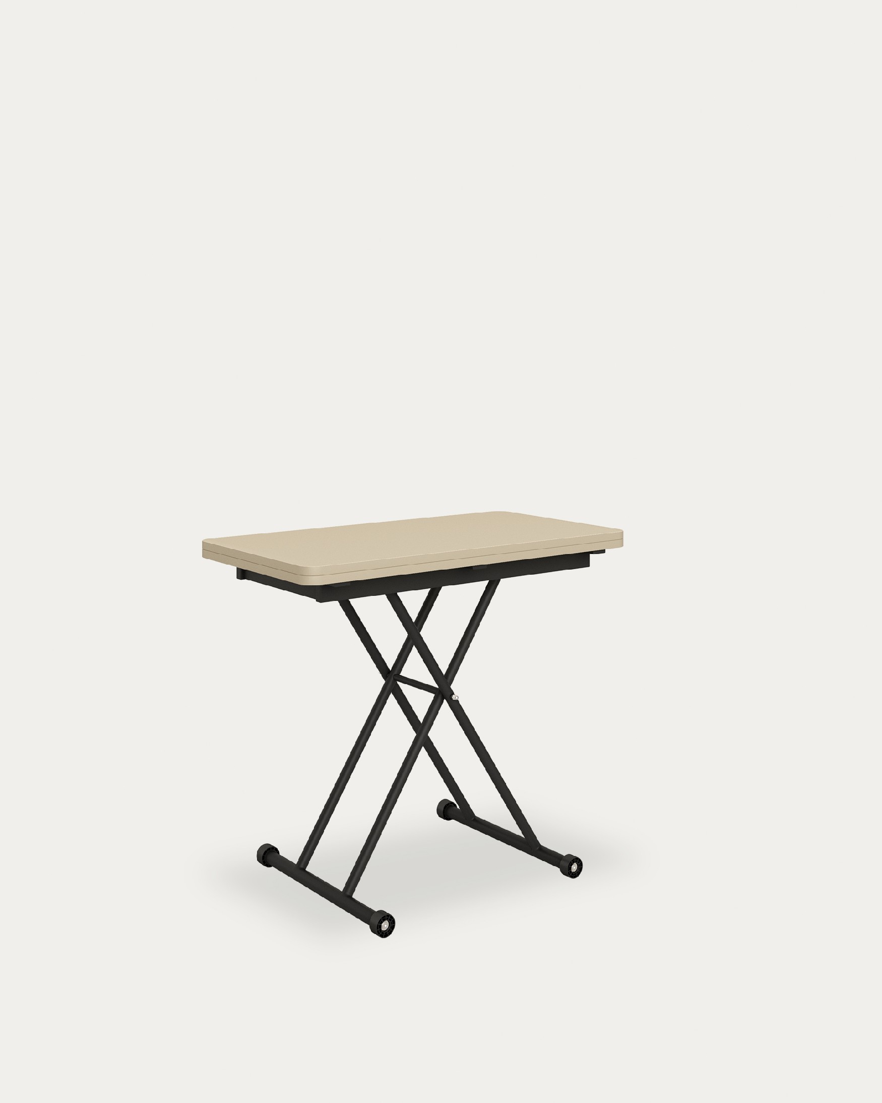 Liftable convertible table Atrio with pearl melamine finish and black metal structure 48/96 x 90 cm