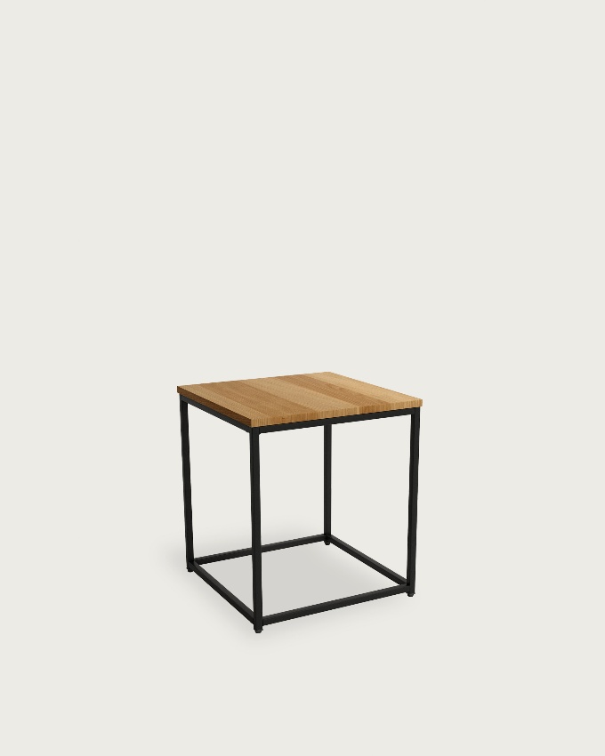 Square auxiliary table Austral with natural oak top and black metal structure 45 x 45 cm