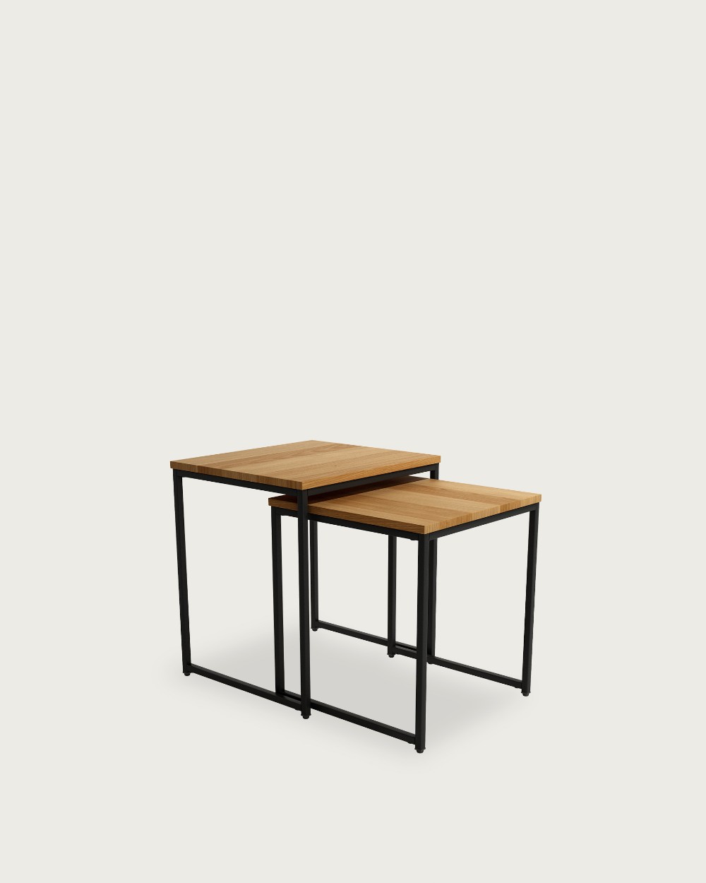 Set of 2 auxiliary tables Austral with natural oak top and black