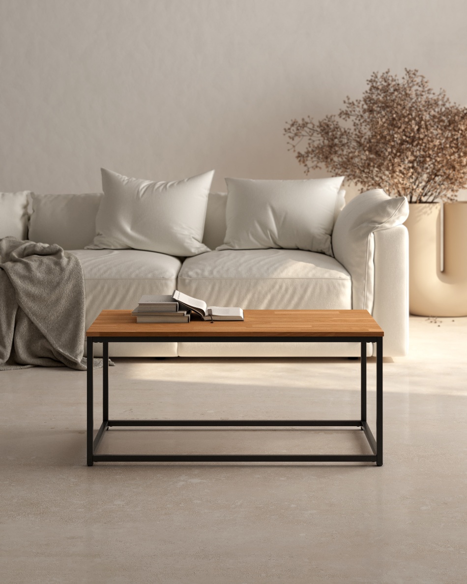 Auxiliary table Austral rectangular with natural oak top and black ...