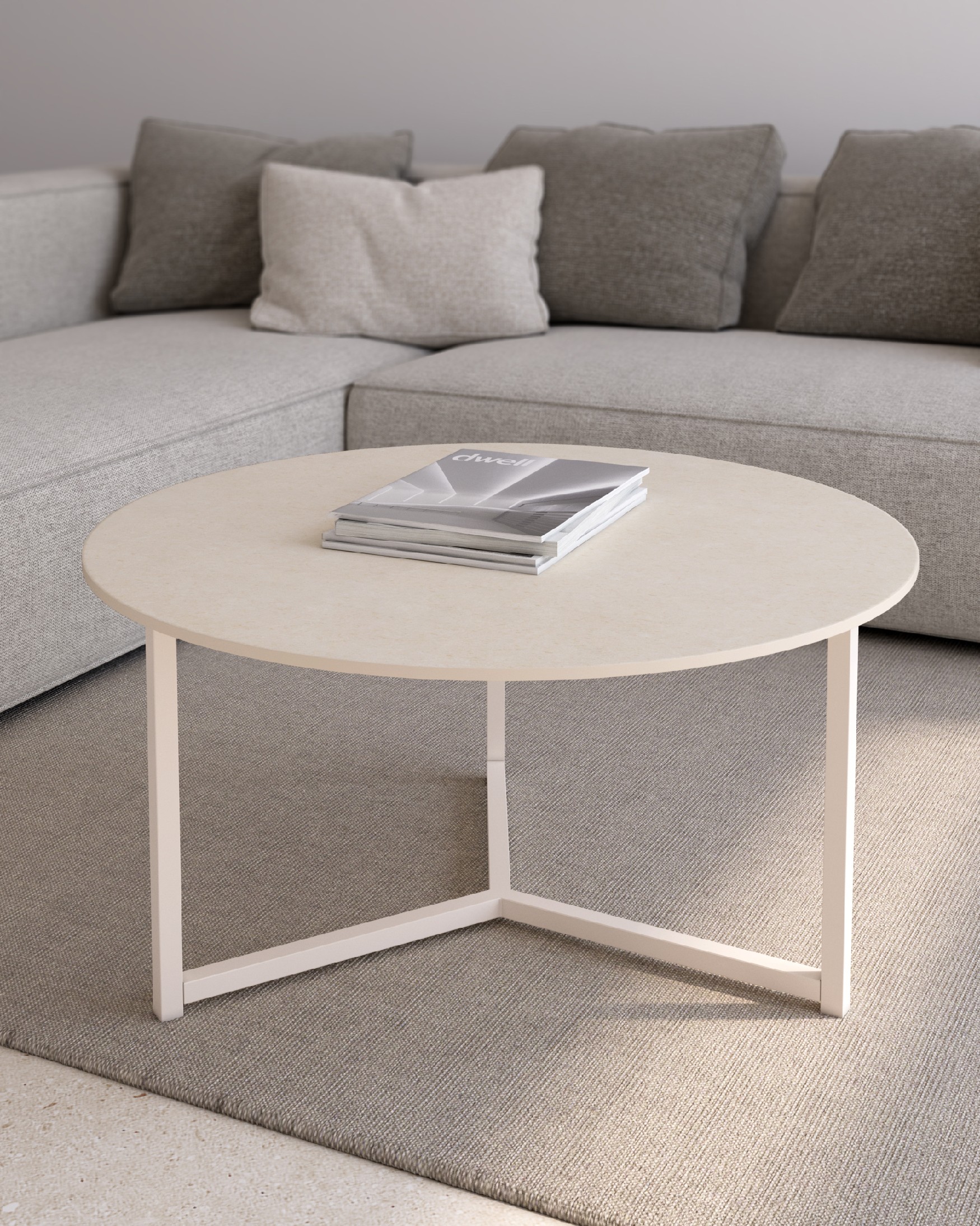 Table auxiliaire Balear ronde avec plateau en porcelaine sable et pied métallique ivoire Ø 80 cm