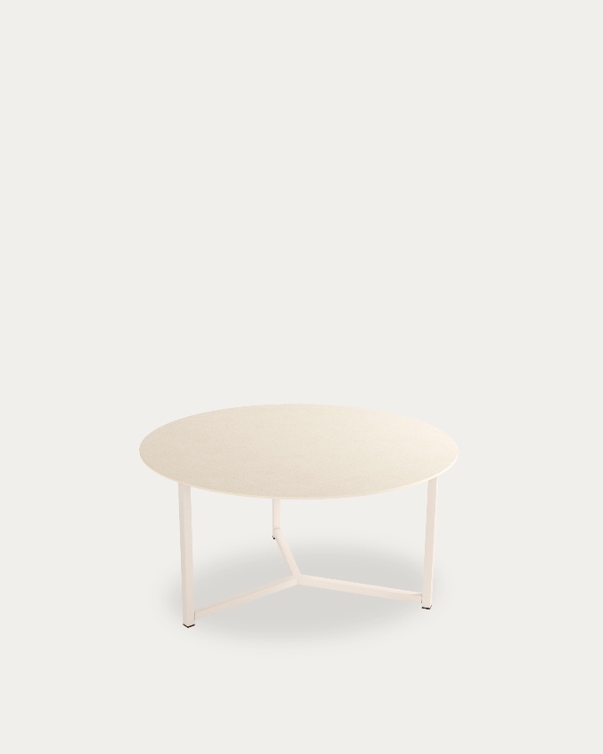 Mesa auxiliar Balear redonda con sobre porcelánico Arena y pata metálica marfil Ø 80 cm