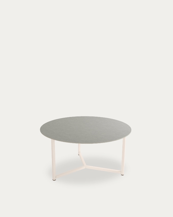 Mesa auxiliar Balear redonda con sobre porcelánico Porland y pata metálica marfil Ø 80 cm