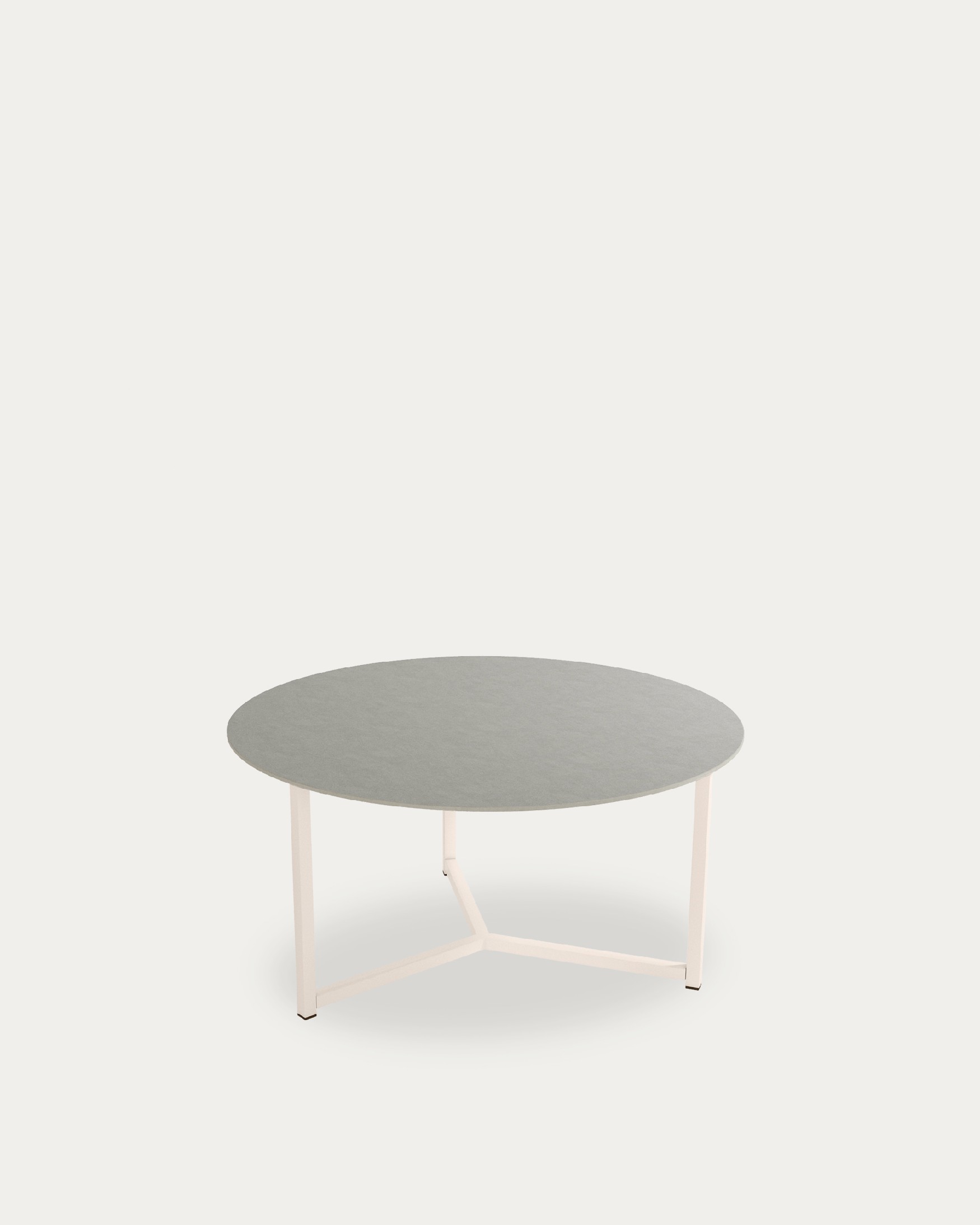 Balear round auxiliary table with portland porcelain top and ivory metal leg Ø 80 cm