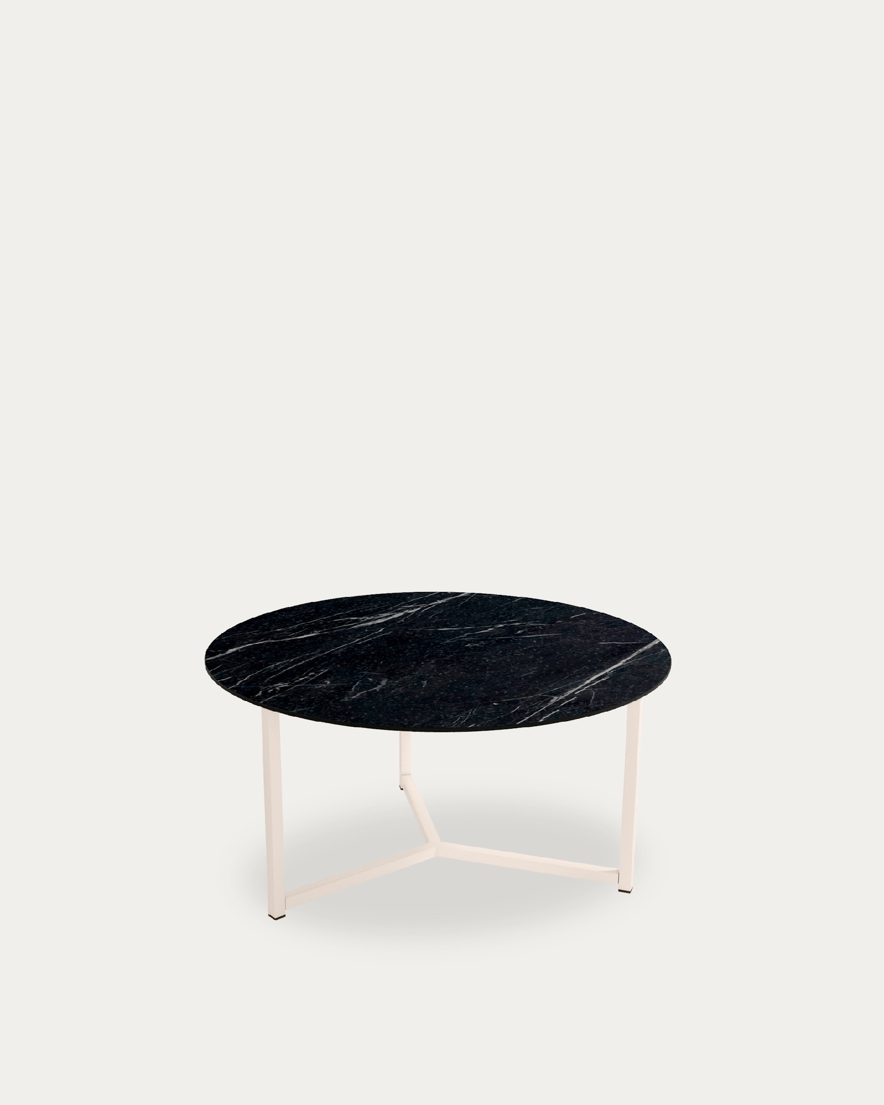 Balear round auxiliary table with marquina porcelain top and ivory metal leg Ø 80 cm