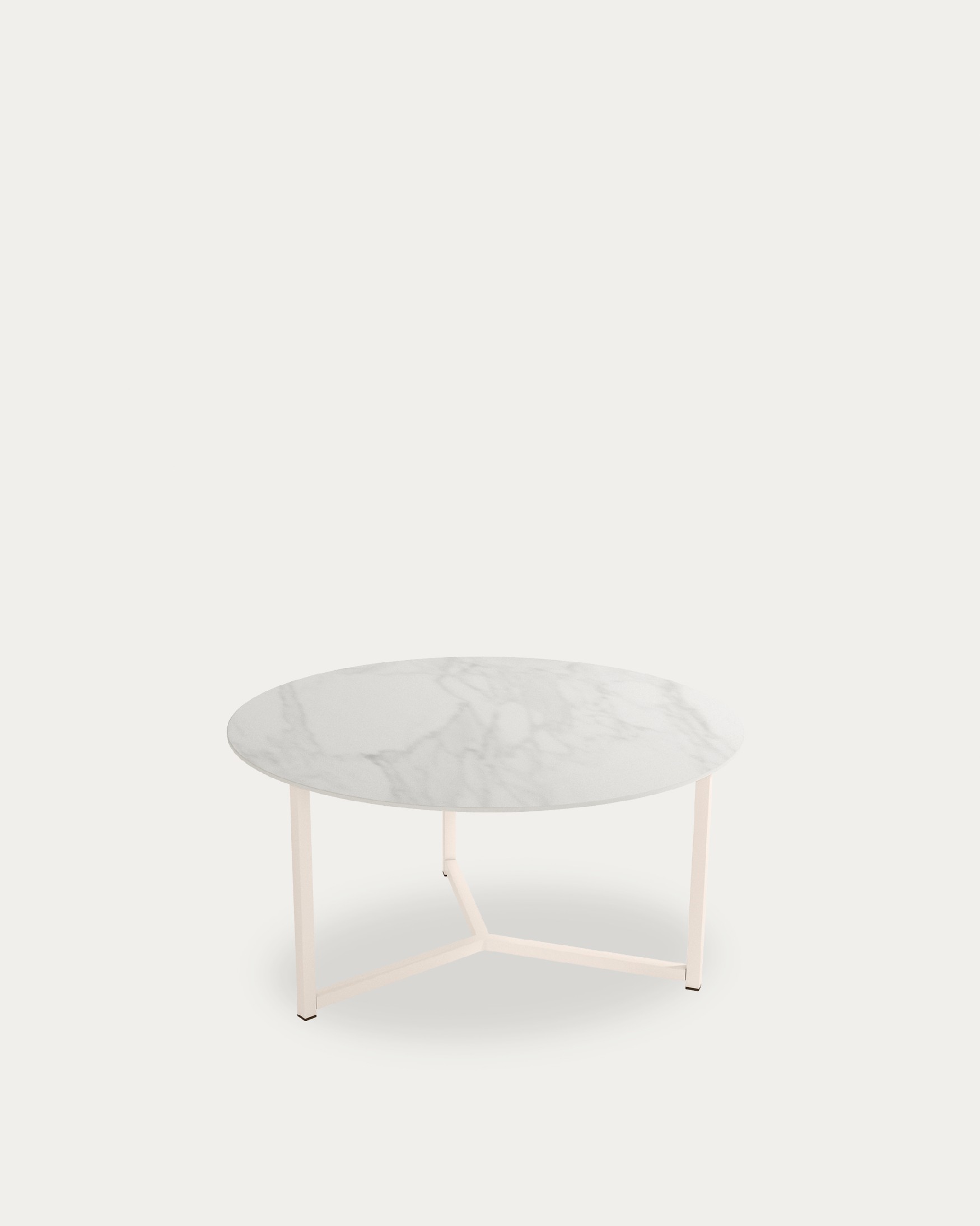 Mesa auxiliar Balear redonda con sobre porcelánico Carrara y pata metálica marfil Ø 80 cm