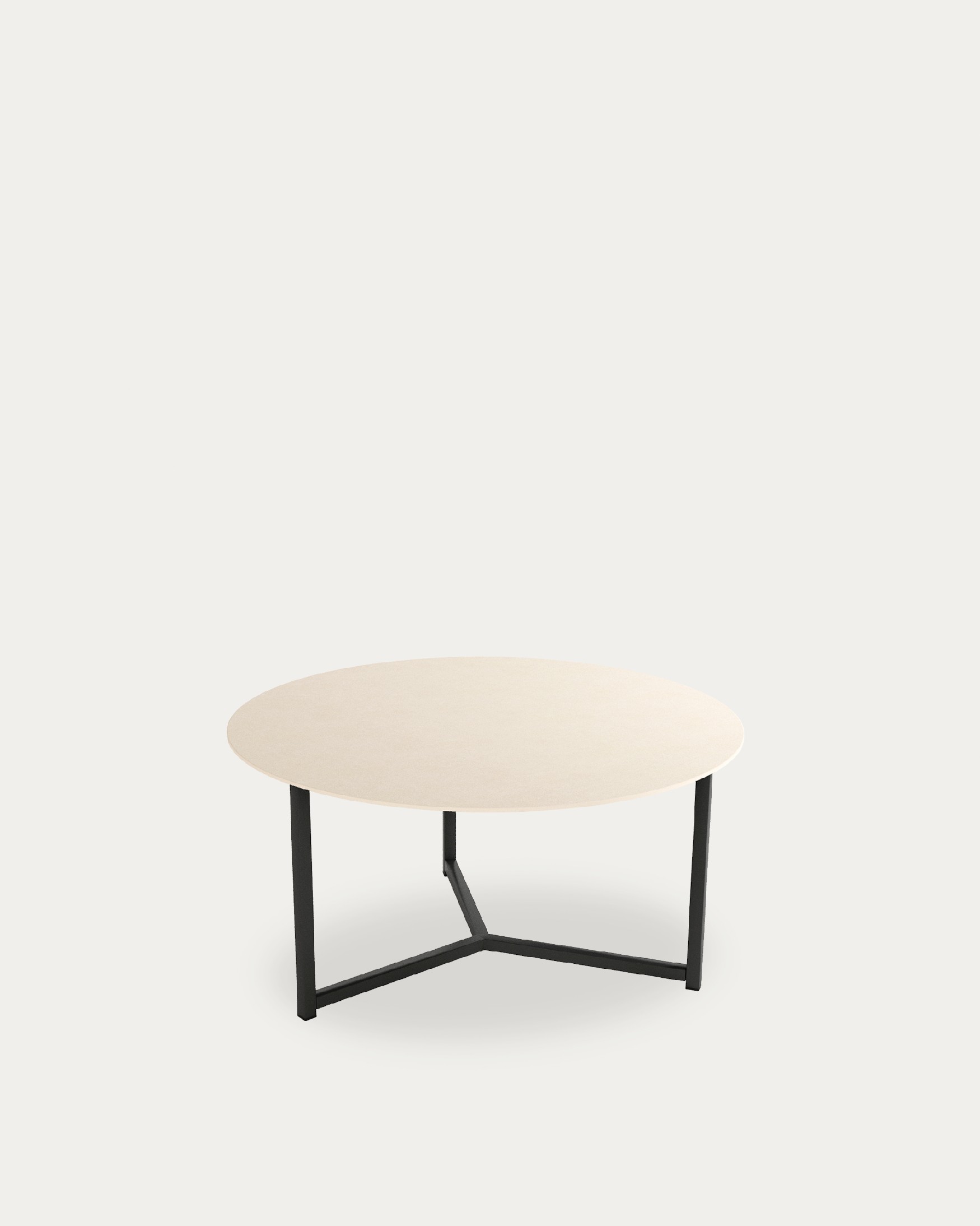 Balear round auxiliary table with sand porcelain top and black metal leg Ø 80 cm