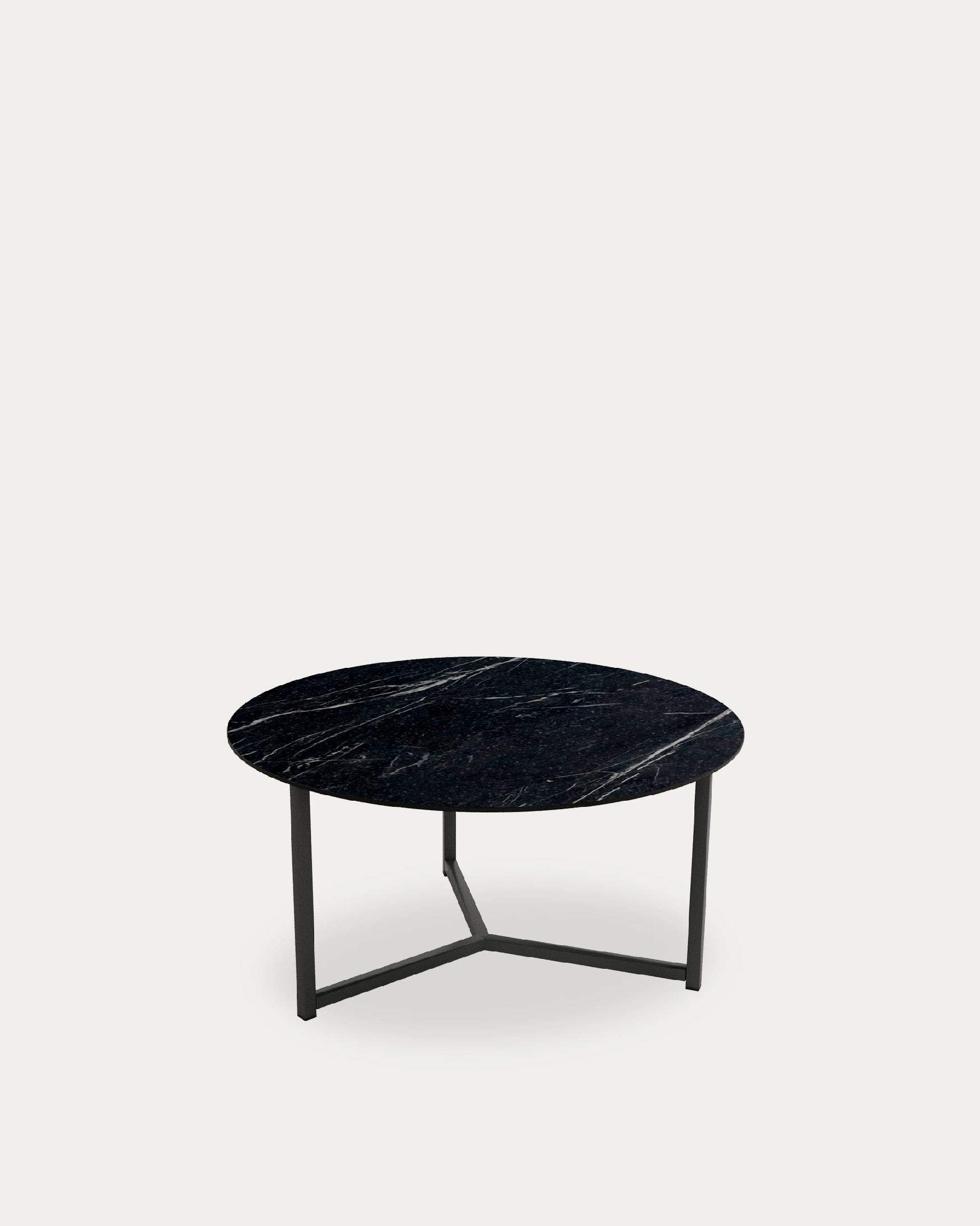 Balear round auxiliary table with marquina porcelain top and black metal leg Ø 80 cm