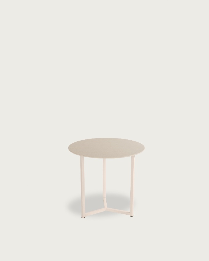 Mesa auxiliar Balear redonda con sobre porcelánico Arena y pata metálica marfil Ø 50 cm