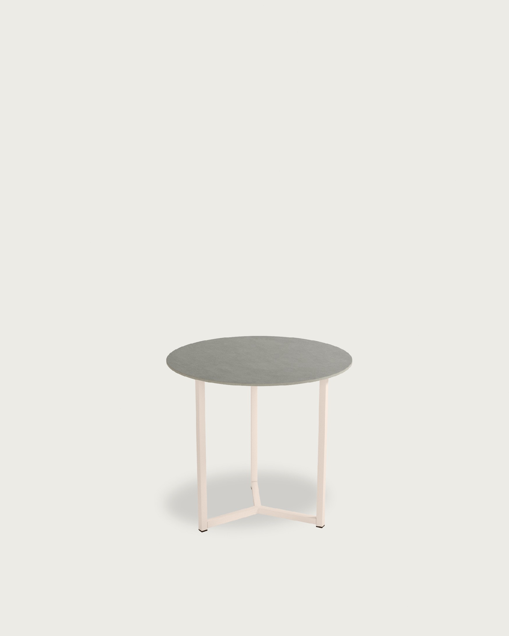 Balear round auxiliary table with portland porcelain top and ivory metal leg Ø 50 cm