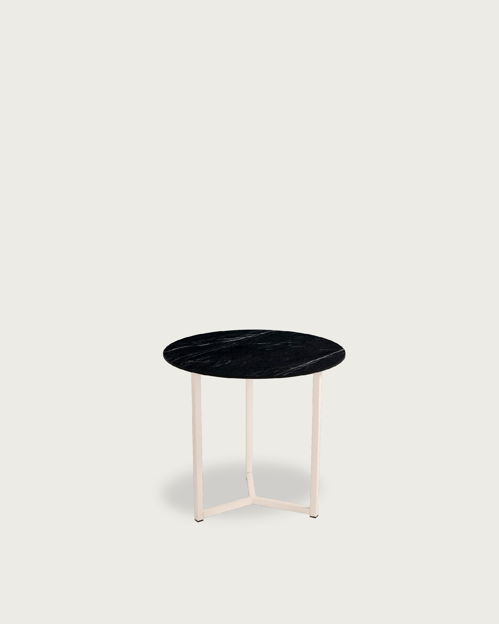 Balear round auxiliary table with marquina porcelain top and ivory metal leg Ø 50 cm