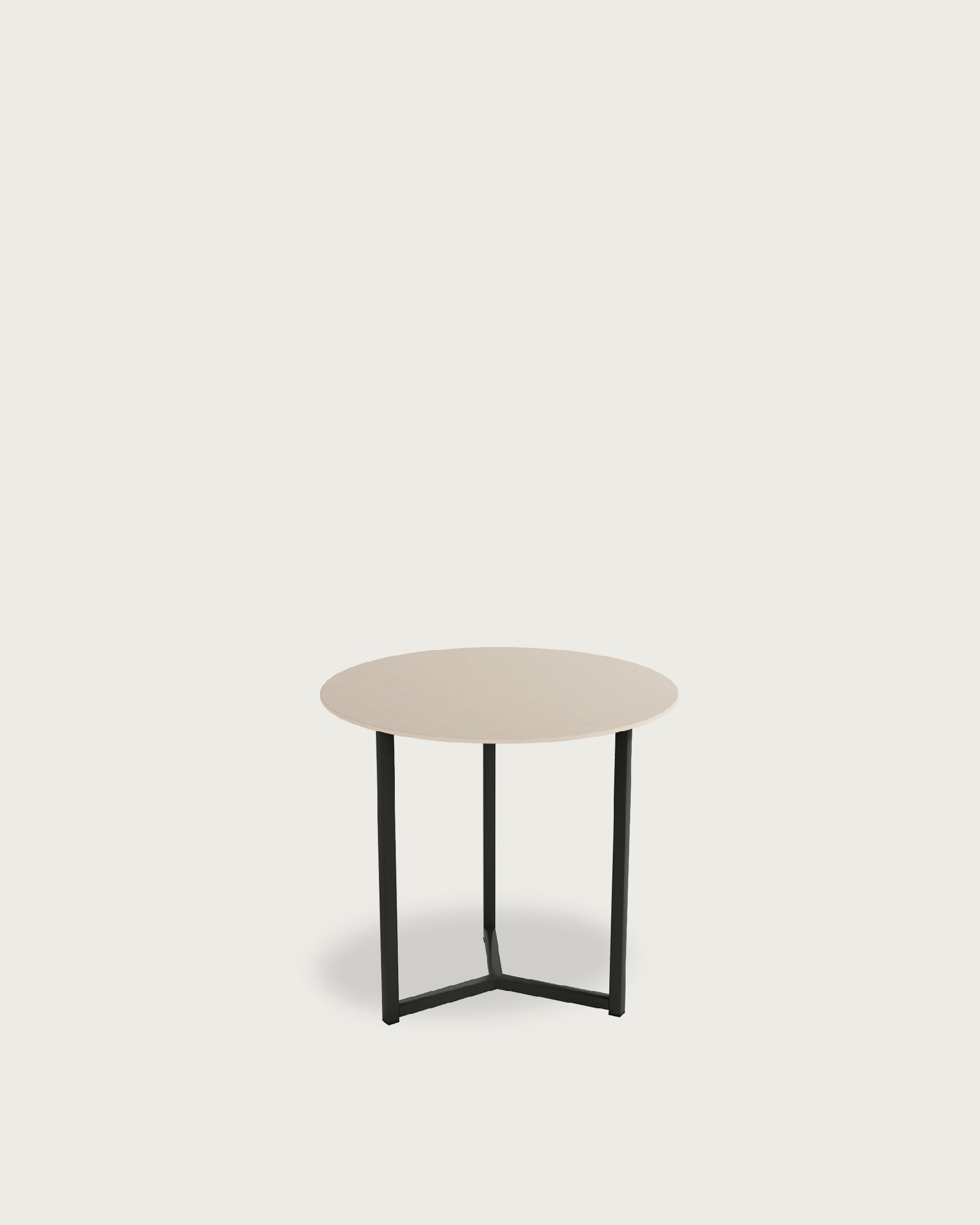 Balear round auxiliary table with sand porcelain top and black metal leg Ø 50 cm