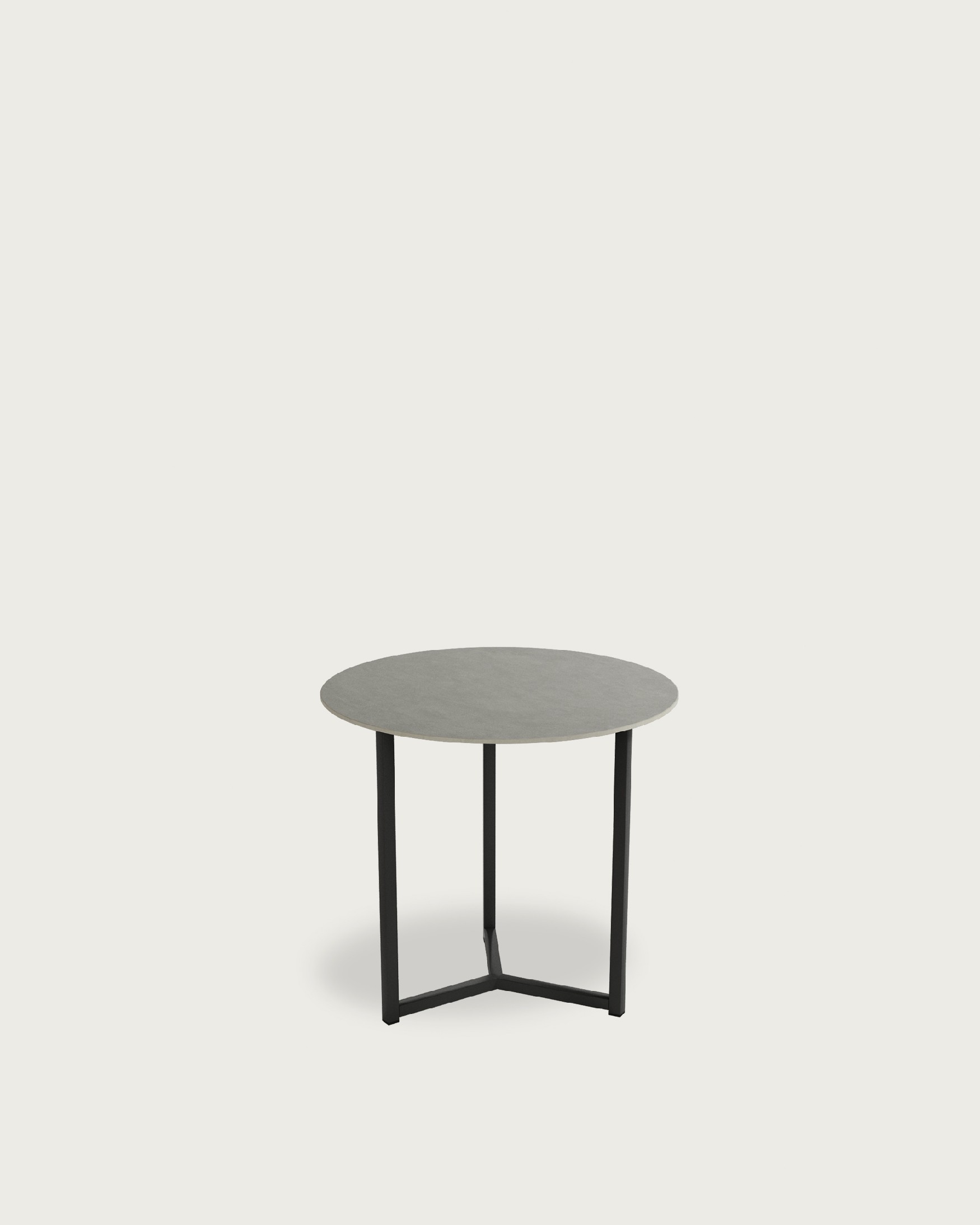 Balear round auxiliary table with portland porcelain top and black metal leg Ø 50 cm