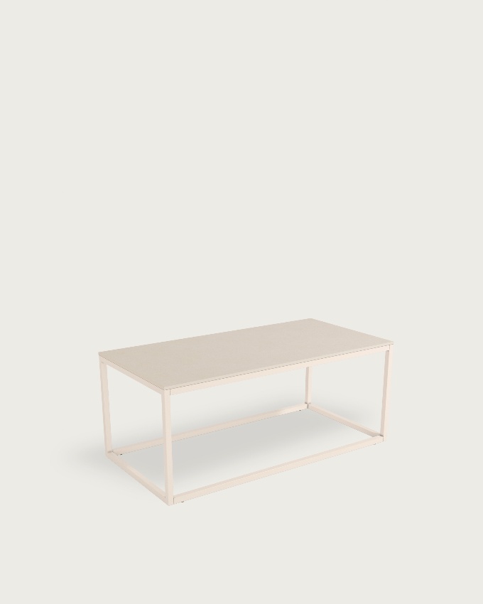 Table auxiliaire Balear avec plateau en porcelaine sable et pied métallique ivoire 100 x 50 cm