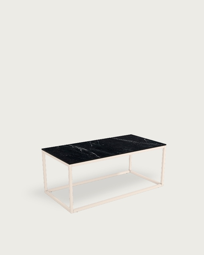 Table auxiliaire Balear avec plateau en porcelaine marquina et pied métallique ivoire 100 x 50 cm