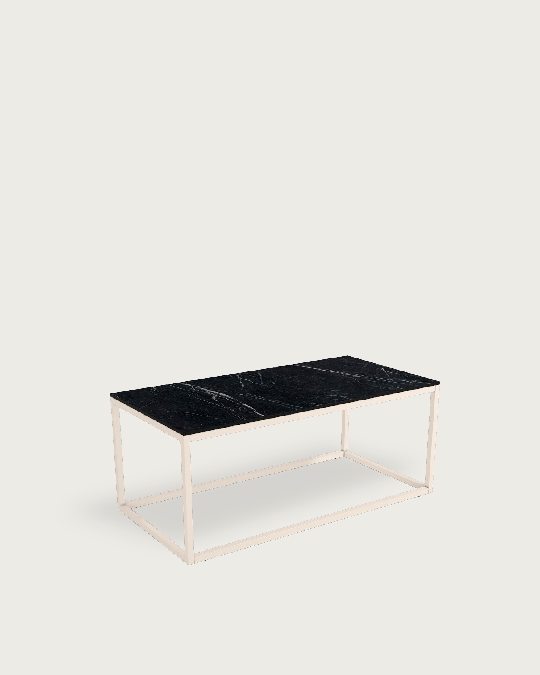 Mesa auxiliar Balear con sobre porcelánico Marquina y pata metálica marfil 100 x 50 cm