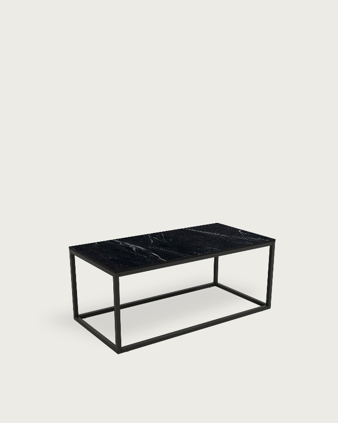 Table auxiliaire Balear avec plateau en porcelaine marquina et pied métallique noir 100 x 50 cm