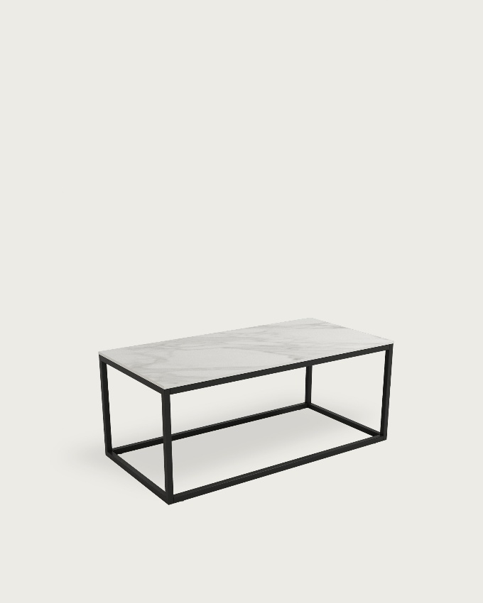 Balear auxiliary table with carrara porcelain top and black metal leg 100 x 50 cm