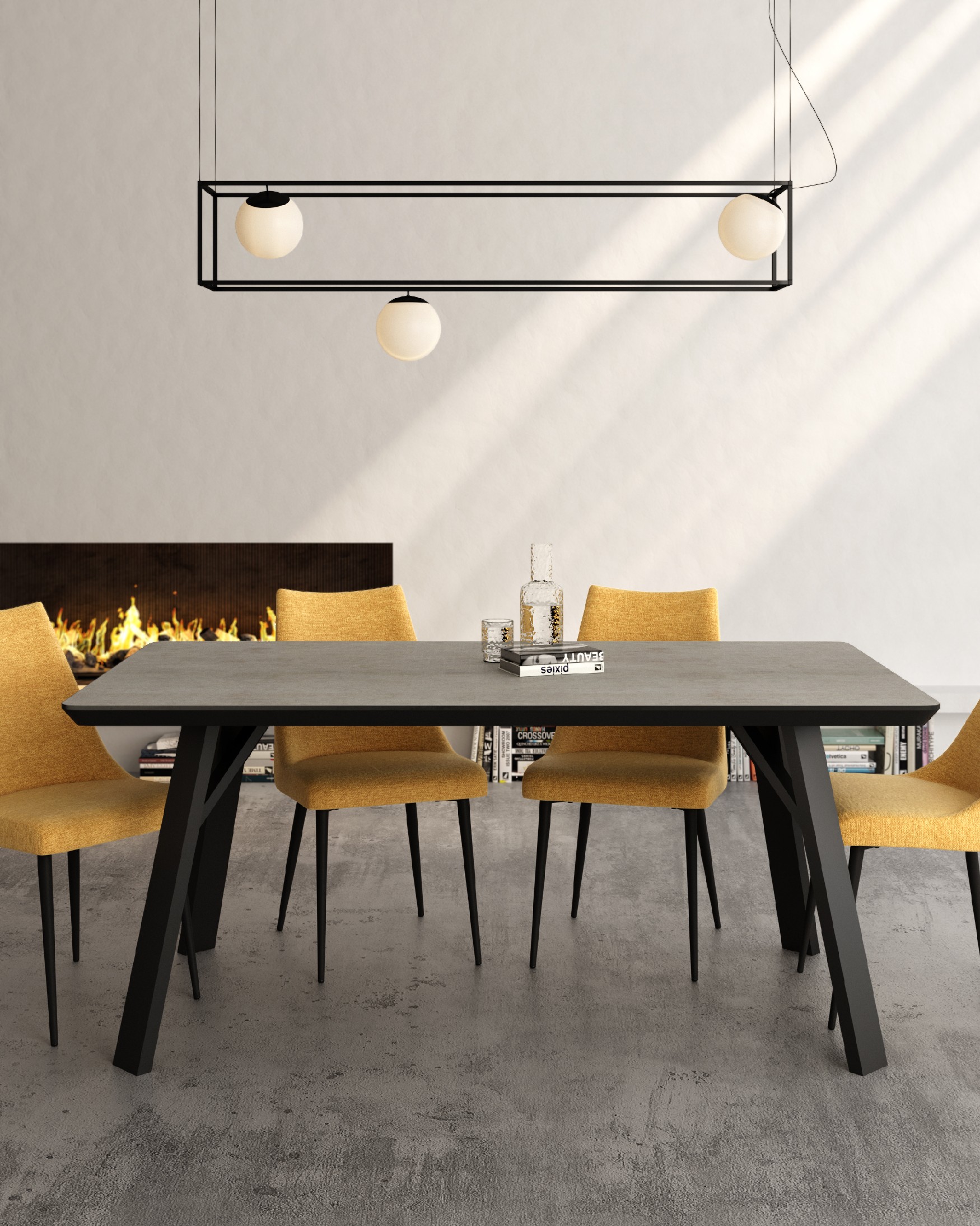 Table Baltic avec finition MDF porland et structure métallique noire 160 x 90 cm
