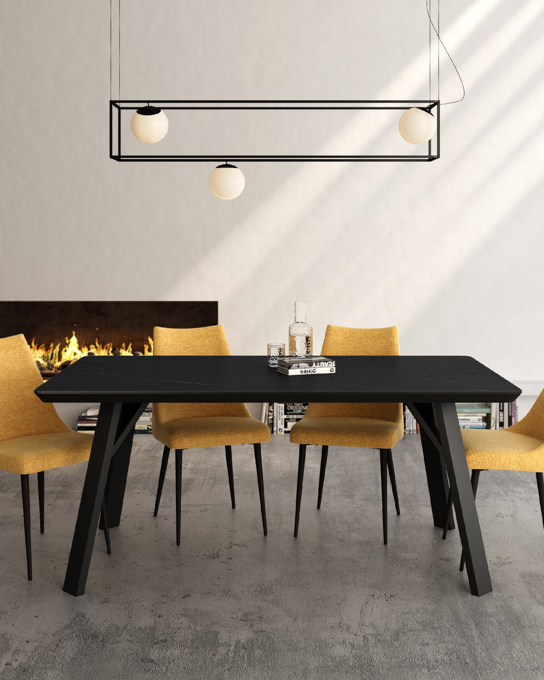 Mesa Baltic  con acabado MDF marquina y estructura metálica negra 160 x 90 cm