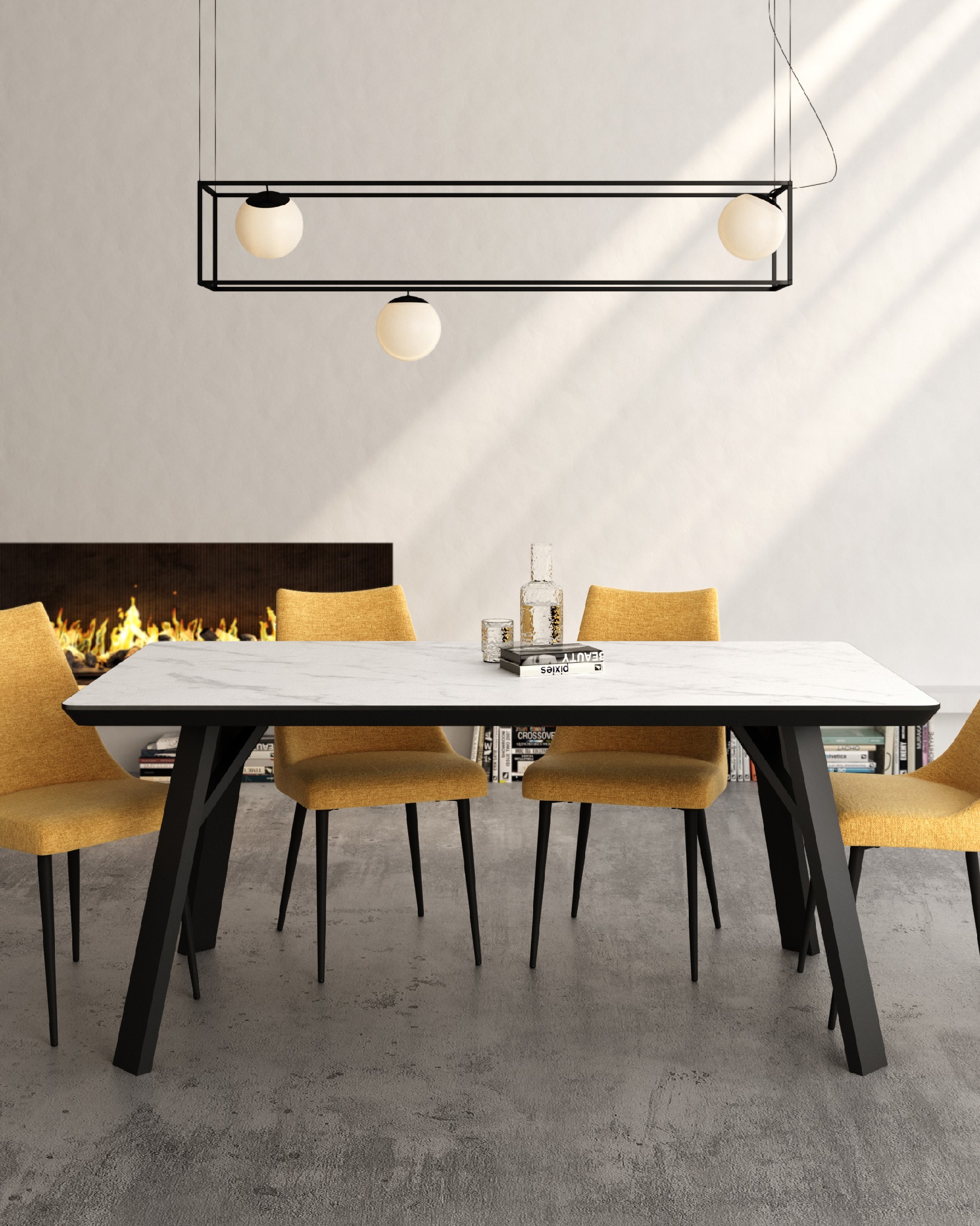 Mesa Baltic  con acabado MDF carrara y estructura metálica negra 160 x 90 cm