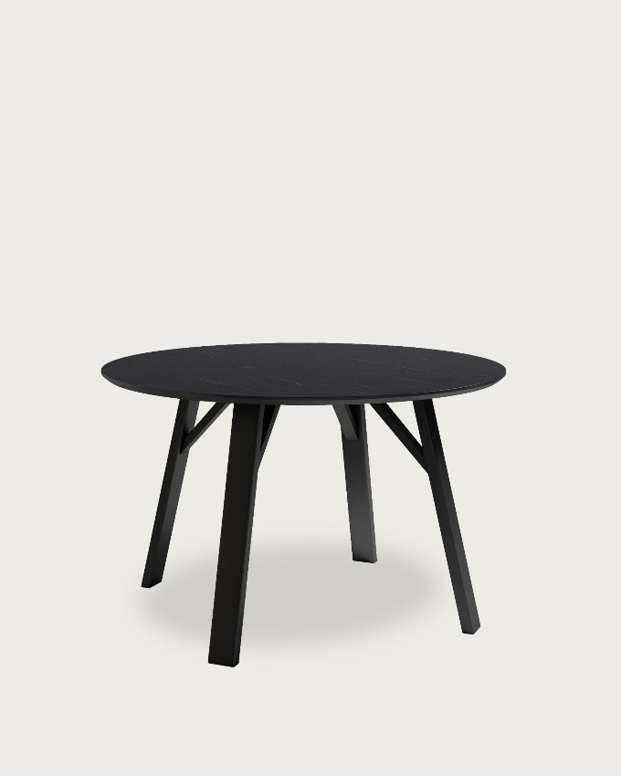 Mesa Baltic redonda con acabado MDF marquina y estructura metálica negra Ø 120 cm