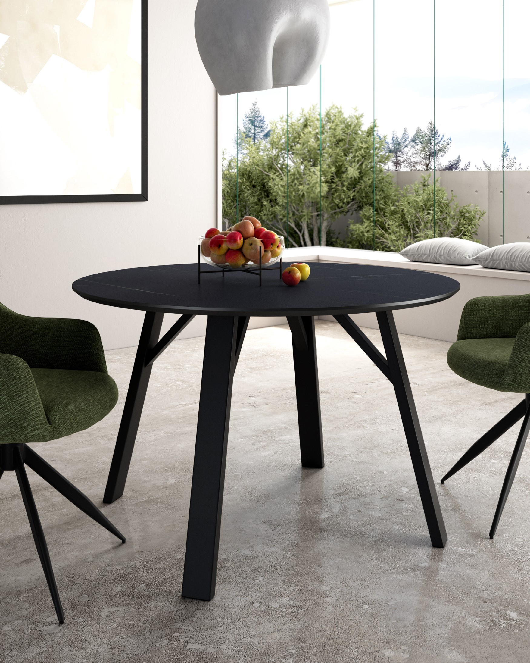 Baltic round table with marquina MDF finish and black metal structure Ø 120 cm