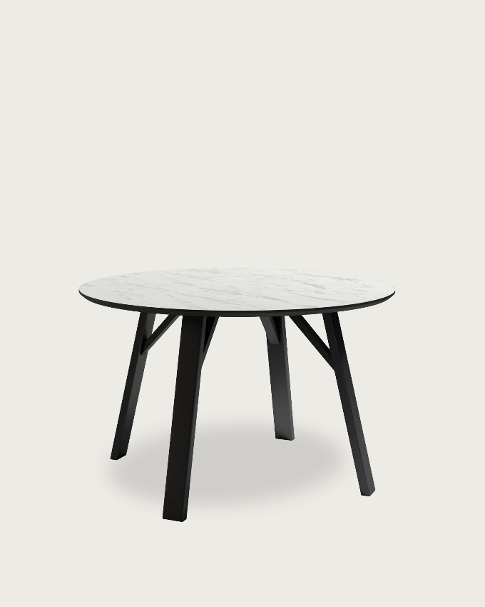 Mesa Baltic redonda con acabado MDF carrara y estructura metálica negra Ø 120 cm