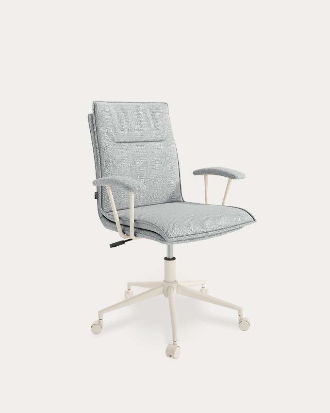 Chaise Basel pivotante avec roulettes, revêtement gris et pieds métalliques ivoire