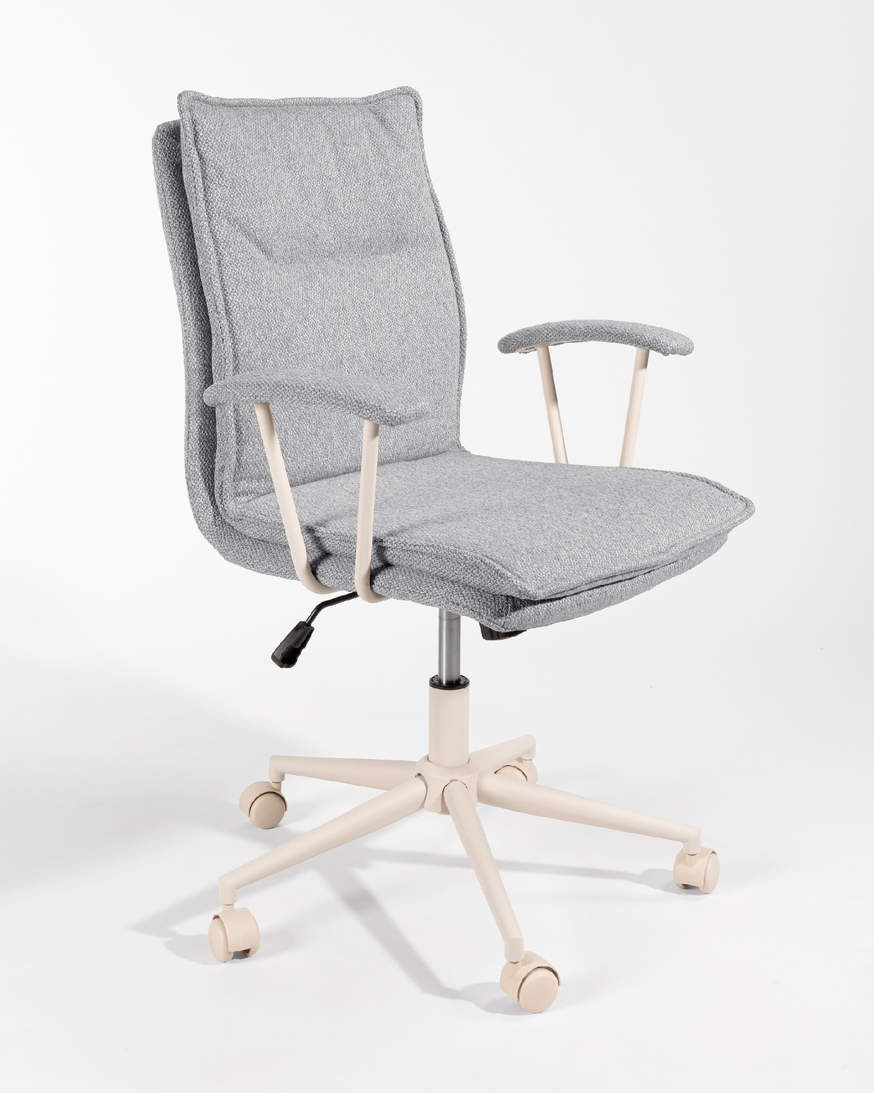 Chaise Basel pivotante avec roulettes, revêtement gris et pieds métalliques ivoire