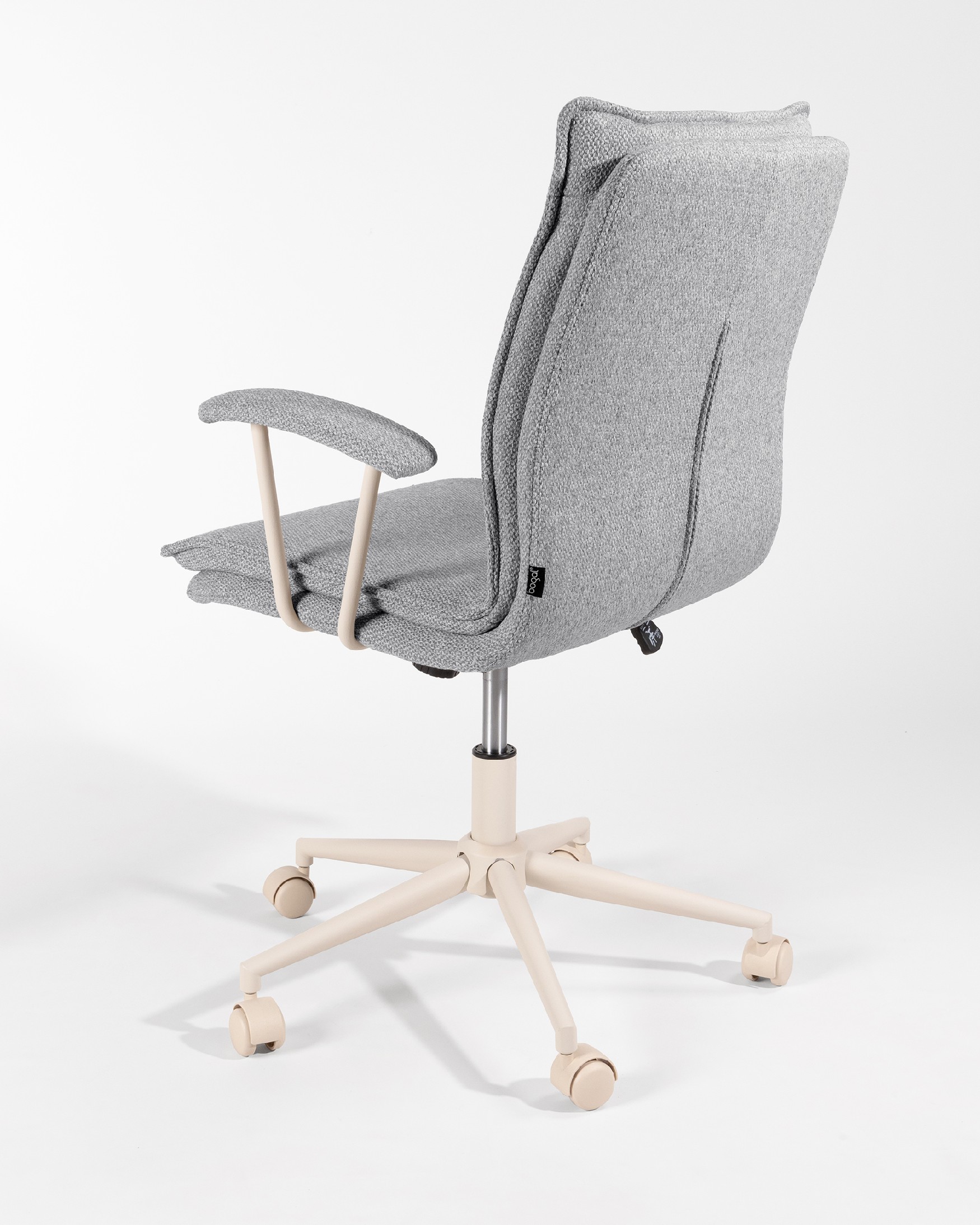 Chaise Basel pivotante avec roulettes, revêtement gris et pieds métalliques ivoire