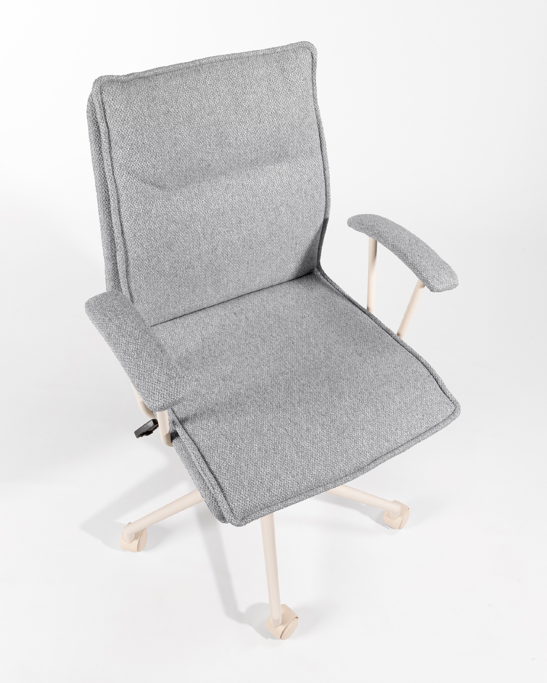 Chaise Basel pivotante avec roulettes, revêtement gris et pieds métalliques ivoire