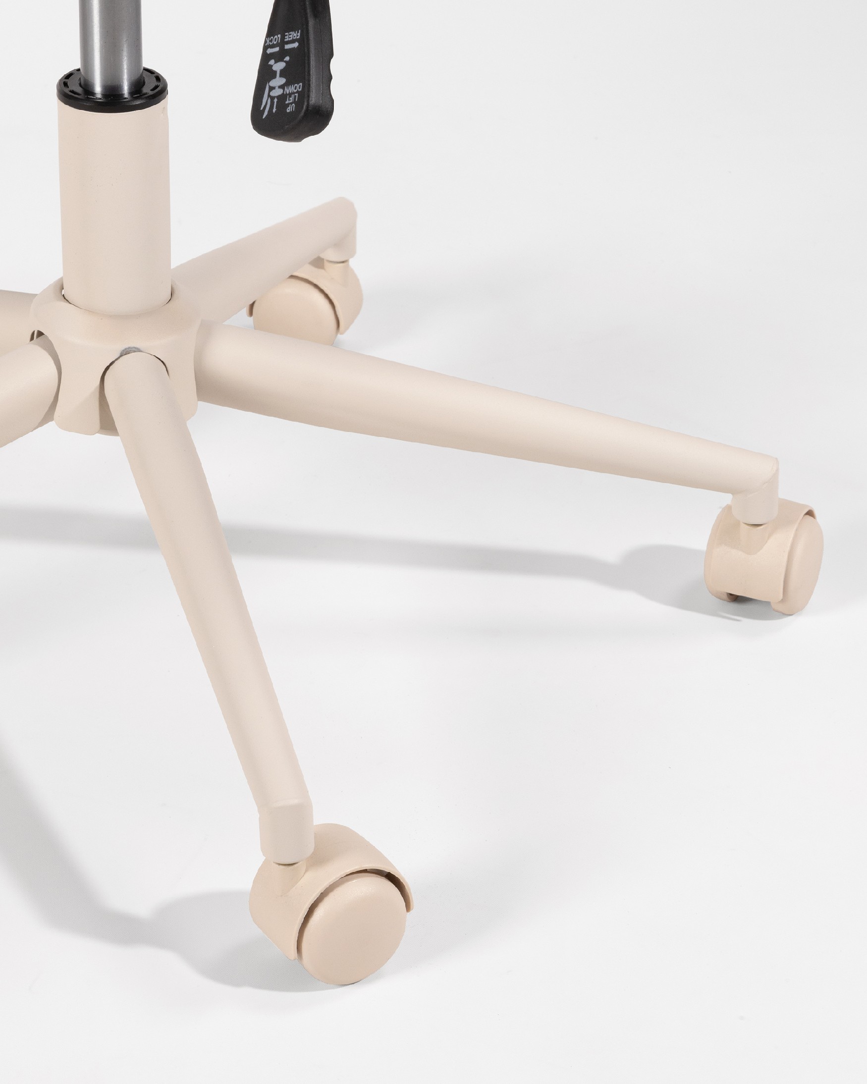 Chaise Basel pivotante avec roulettes, revêtement gris et pieds métalliques ivoire
