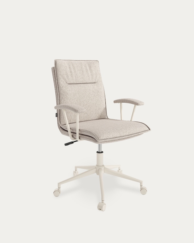 Chaise Basel pivotante avec roulettes, revêtement marron et pieds métalliques ivoire