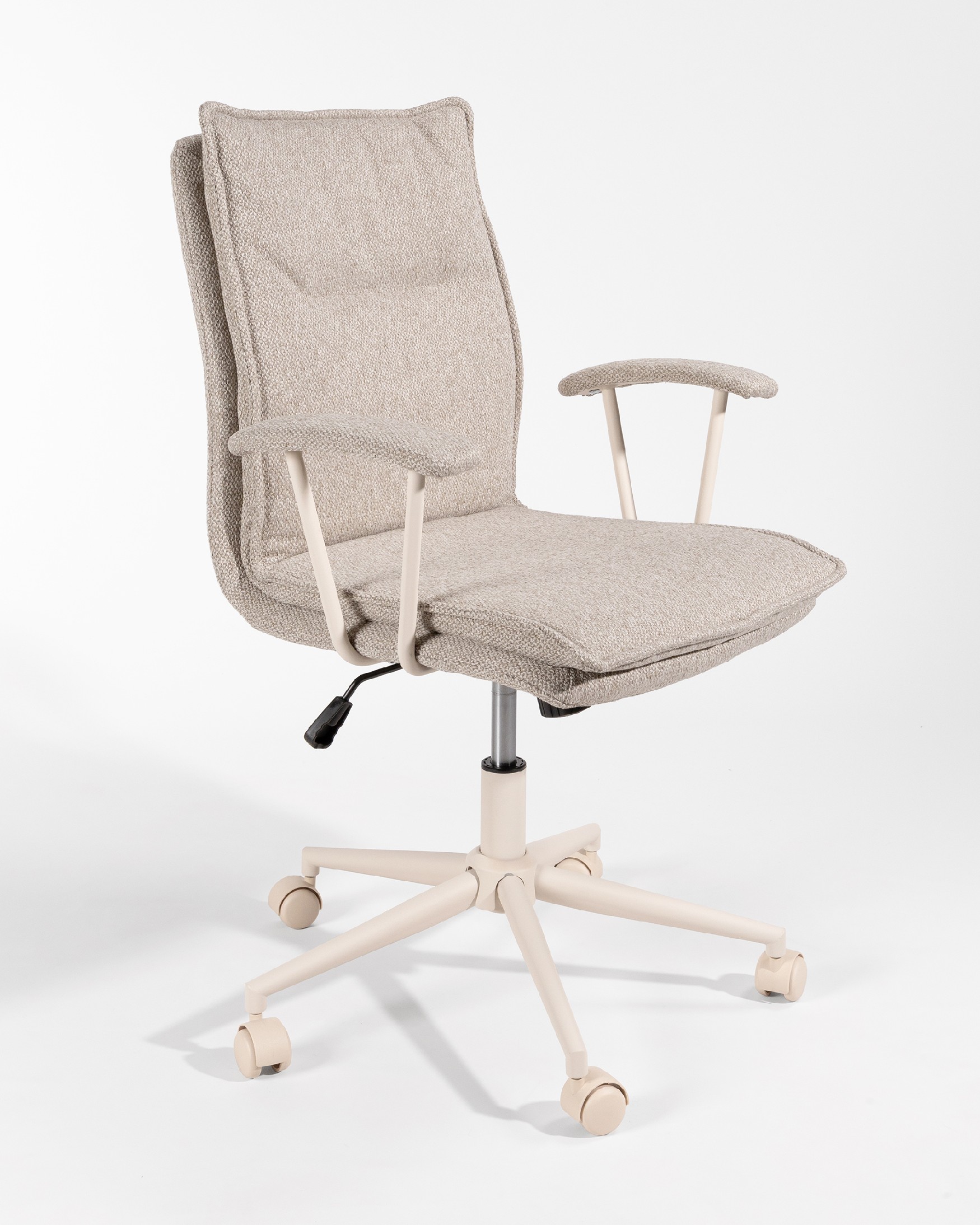 Basel swivel chair with wheels, upholstered in brown with ivory metal legs