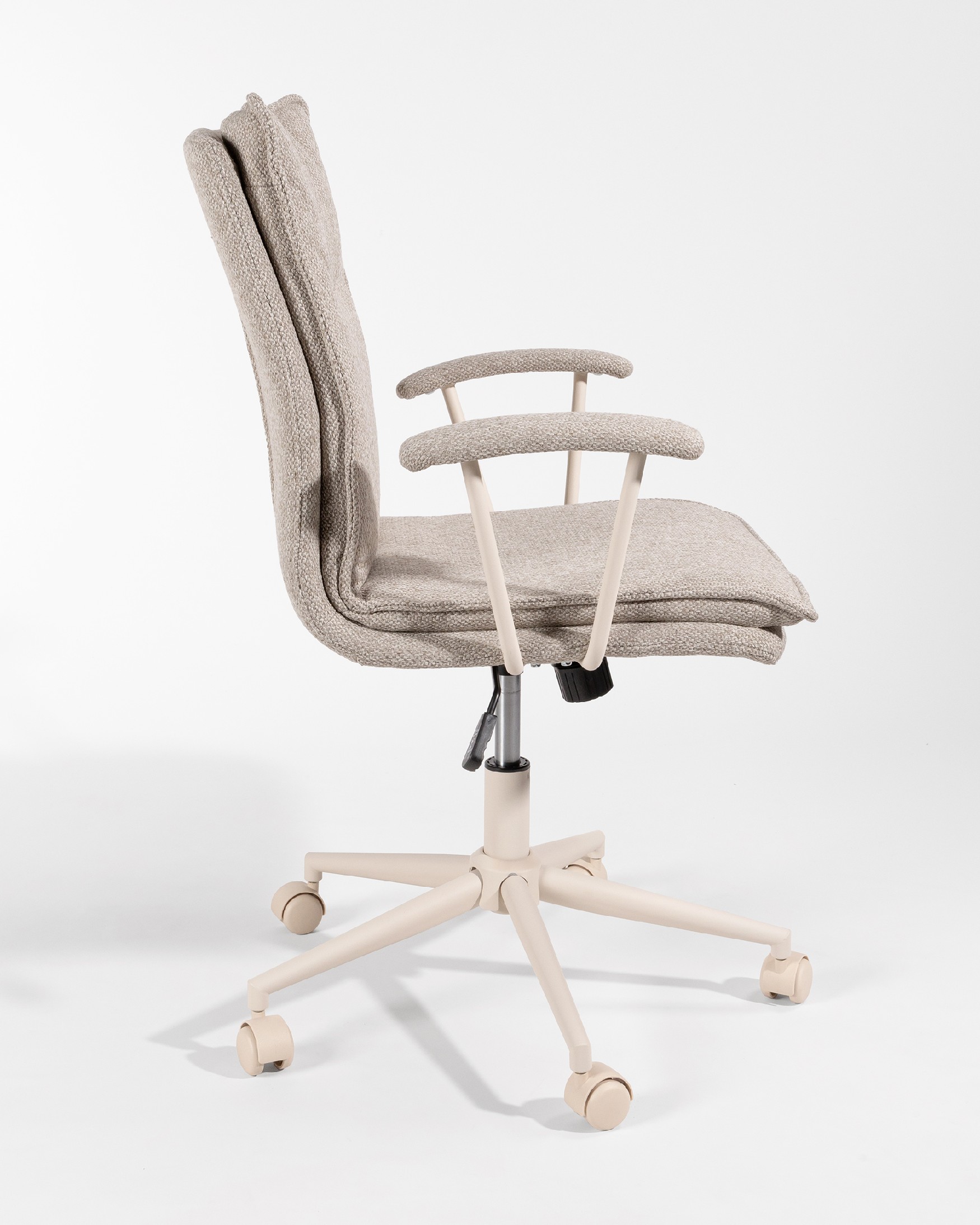Basel swivel chair with wheels, upholstered in brown with ivory metal legs